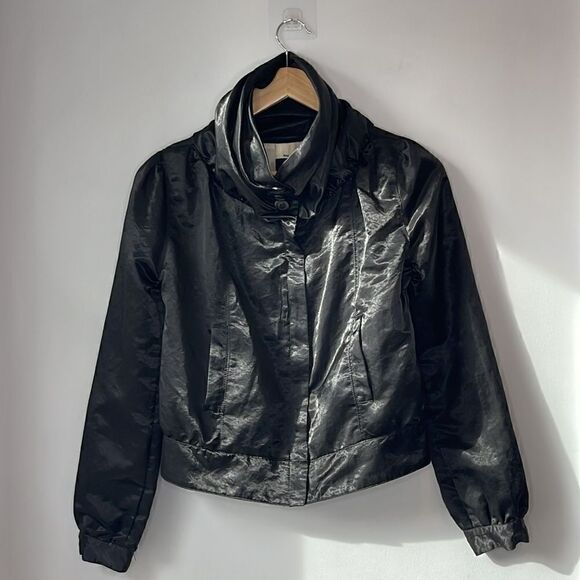 Aryn K Satin Bomber Jacket Couture Collar - Picture 1 of 8